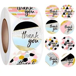 Thank You Stickers Self Adhesive Labels 500 piece, 1” Diameter, NWT,